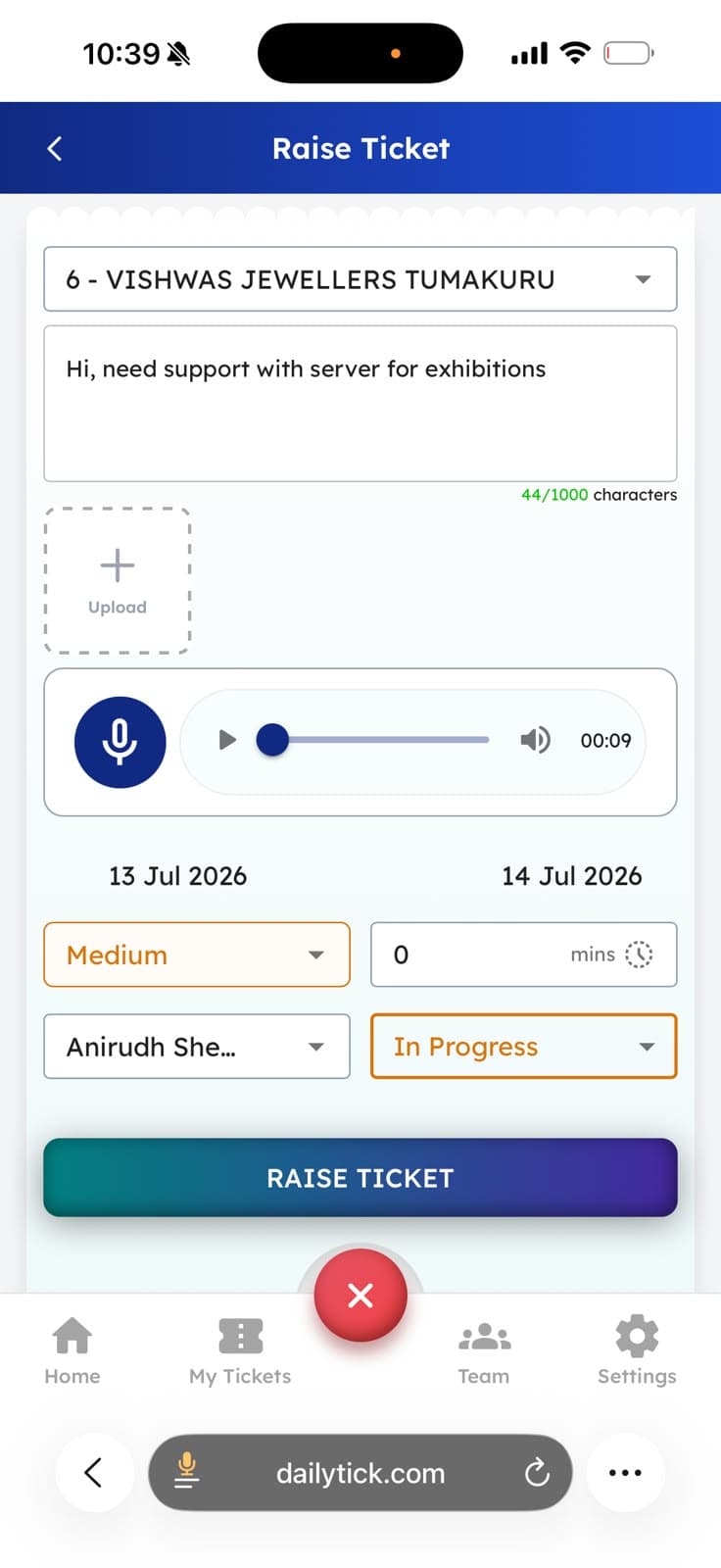 DailyTick support & ticketing app