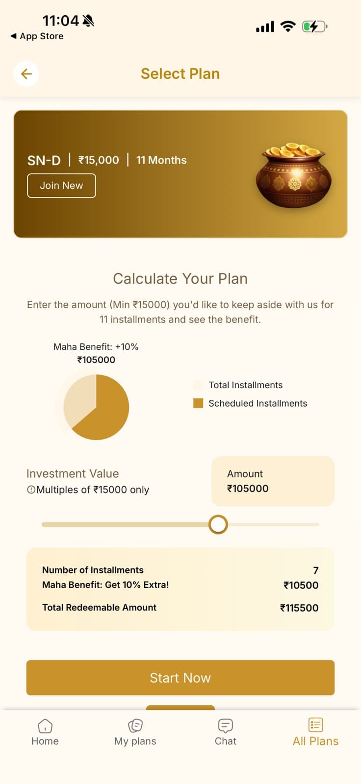 Savings app — plan calculator